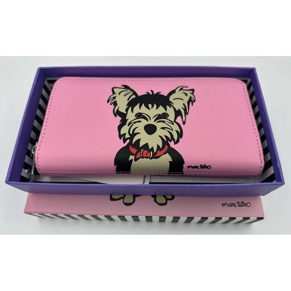 Marc Tetro Yorkie Dog Pink Zip Around Wallet With Gift Box NWT
